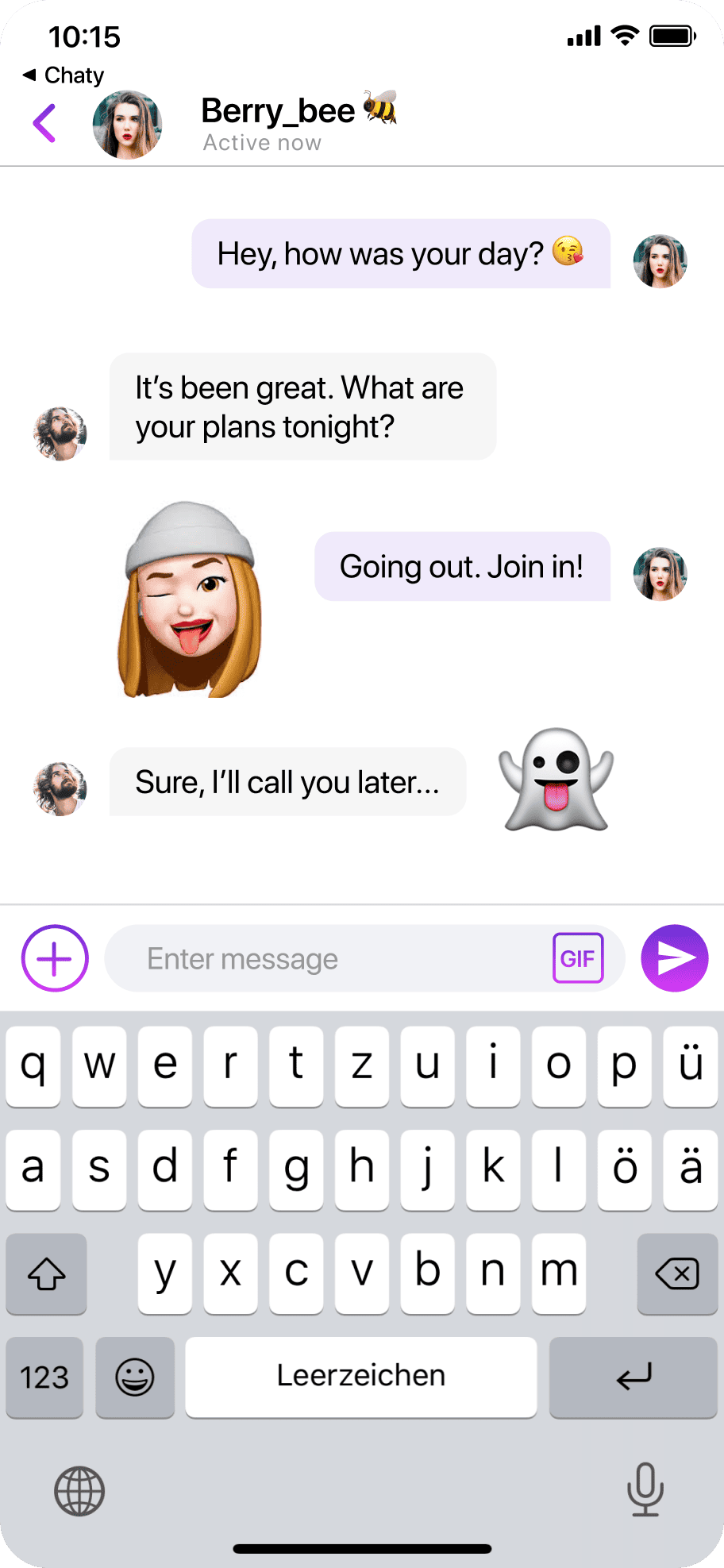 Chaty app – chat screen